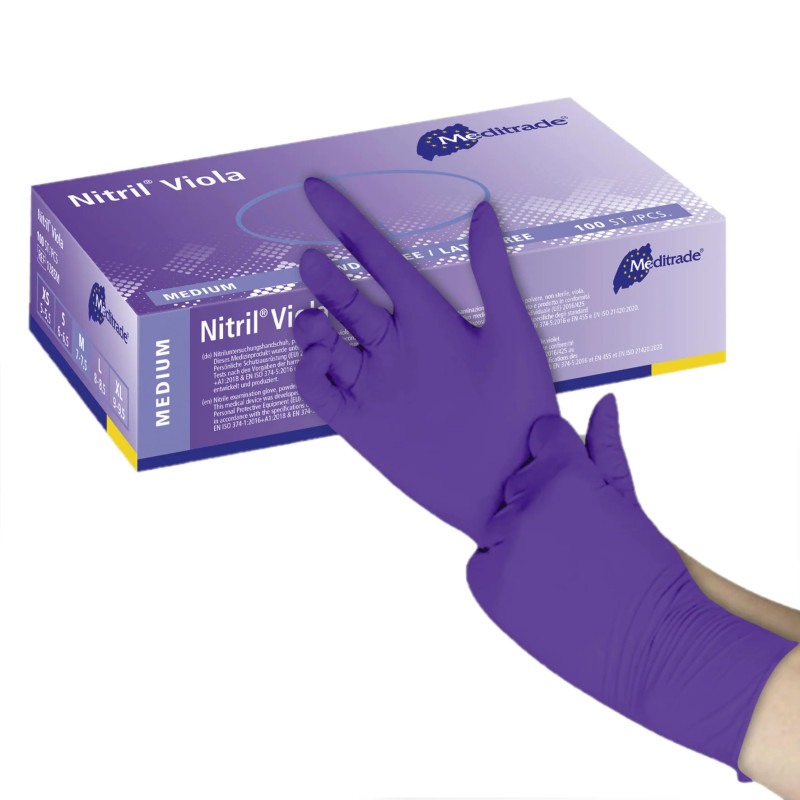 Gants d'examen en nitrile violet sans poudre - Meditrade