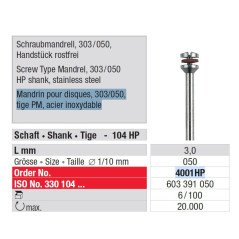 Mandrin pour disques, tige PM, acier inoxydable boîte de 6 pcs - EDENTA
