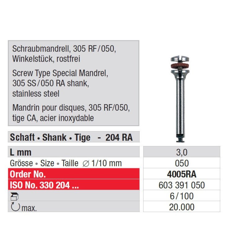 Mandrin pour disques tige CA 6 pcs - EDENTA