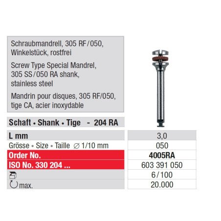 Mandrin pour disques tige CA 6 pcs - EDENTA