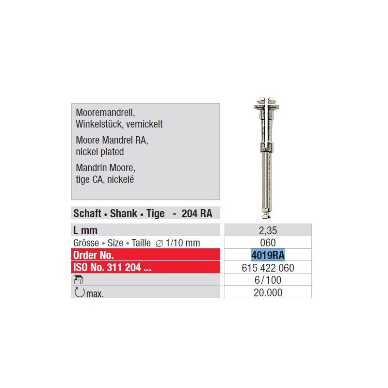 Mandrin pour papier type Moore, tige CA, nickelé 6 pcs - EDENTA Mandrin pour papier type Moore, tige CA, nickelé 6 pcs - EDENTA