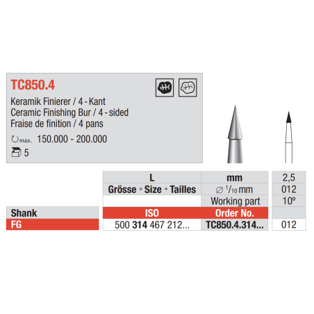 Fraise en carbure pour finition FG 5 pcs - EDENTA