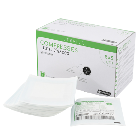 Compresses stériles non tissées 5 x 5 cm 40g/m² 100 pcs - EUROMEDIS