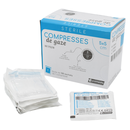 Compresses stériles de gaze 8 plis /17 fils - EUROMEDIS