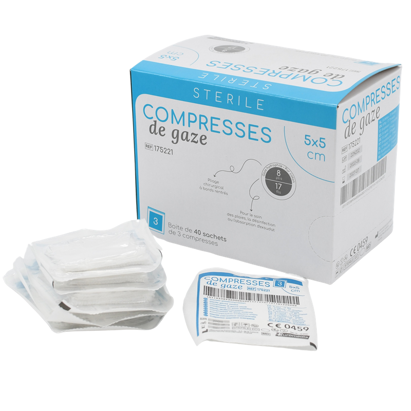 Compresses de gaze stériles 8 plis / 17 fils - EUROMEDIS Compresses de gaze stériles 8 plis / 17 fils - EUROMEDIS