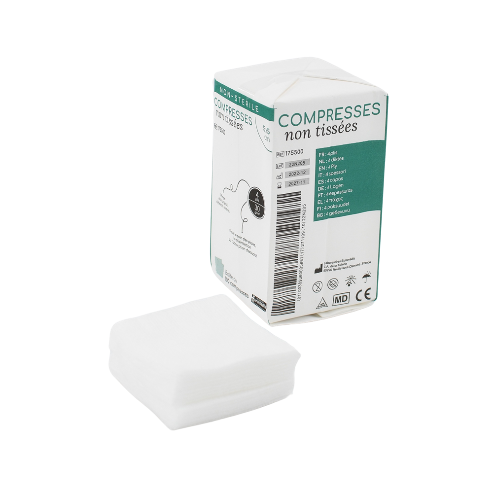 Compresses  non tissées 5 x 5 cm 30g/m² - EUROMEDIS