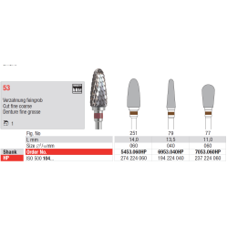 Fraise carbure pour résine dentaire coupe 53 - EDENTA