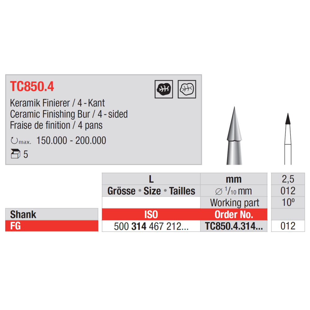 Fraise de finition en tungstène TC850.4.  FG - EDENTA