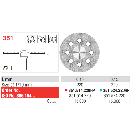 Disque en grain diamanté ajourés pour séparation SuperFlex 351 - EDENTA