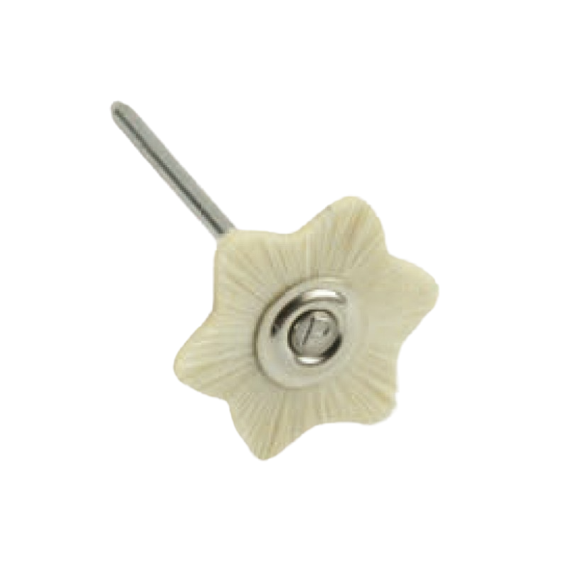 Brosses miniatures "étoile" montés, poil de chèvre blanc 12 pcs - POLIRAPID