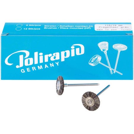 Brosses miniatures avec pièce à main, poils de chèvre gris 12 pcs MBH 13 - POLIRAPID