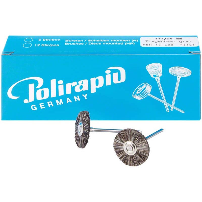 Brosses miniatures avec pièce à main, poils de chèvre gris 12 pcs - POLIRAPID Brosses miniatures avec pièce à main, poils de chèvre gris 12 pcs - POLIRAPID