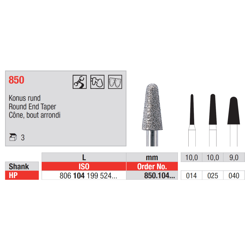 Fraise diamantée dans la masse 850 Pack de 3 - EDENTA