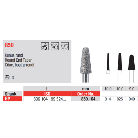Fraise diamantée dans la masse 850 Pack de 3 - EDENTA