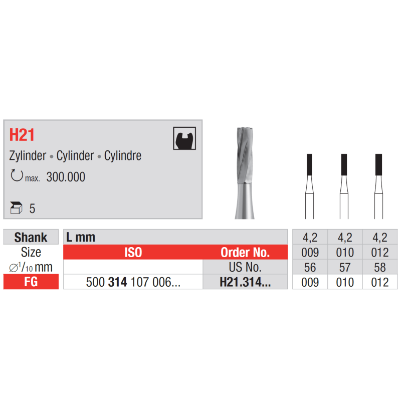 Fraise en carbure de tungstène FG 5 pièces H21 - EDENTA Fraise en carbure de tungstène FG 5 pièces H21 - EDENTA