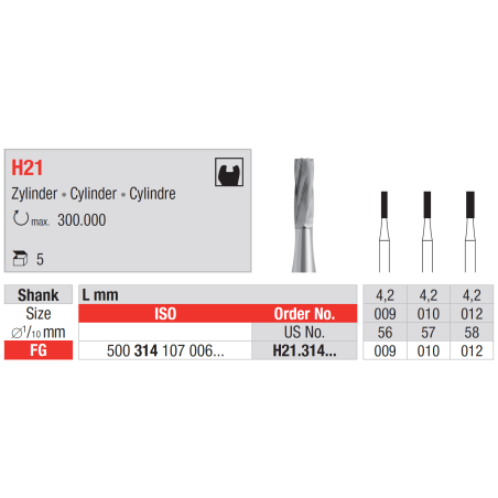 Fraise en carbure de tungstène FG 5 pièces H21 - EDENTA