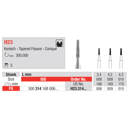 Fraise en carbure de tungstène FG 5 pièces H23 - EDENTA