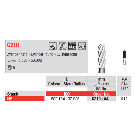 Fraise en carbure de tungstène C21R pour finition 5 pièces - EDENTA