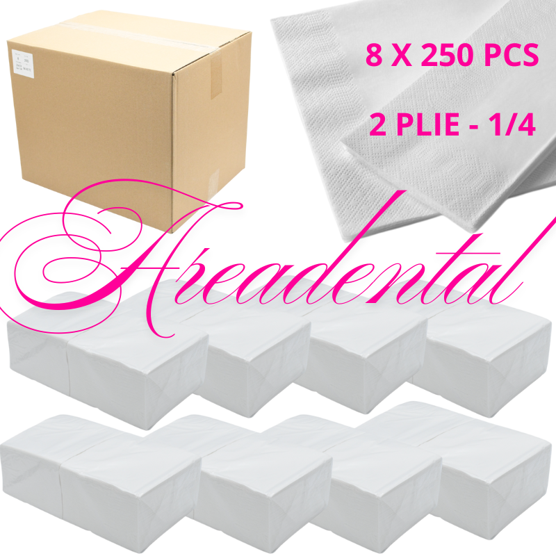 Serviette 33 x 33 / 2 plies carton 2000 pcs ( 8 x pack de 250 pcs ) - AREADENTAL