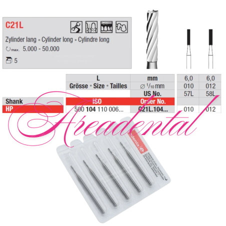 Fraise en carbure de tungstène C21L pour finition / fissures 5 pièces - EDENTA