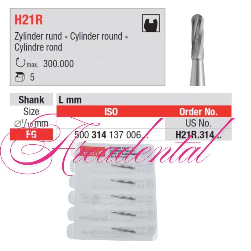 Fraise en carbure de tungstène FG 5 pièces H21R - EDENTA