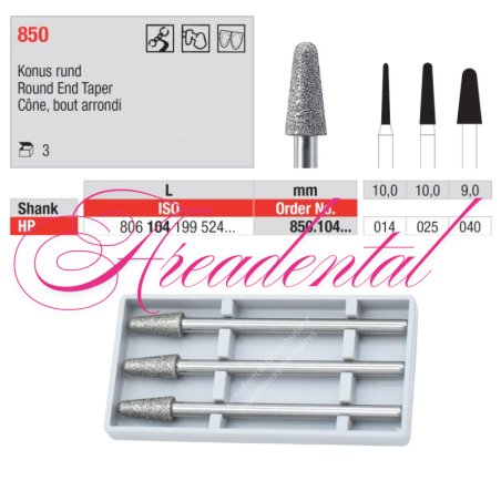 Fraise diamantée dans la masse 850 Pack de 3 - EDENTA