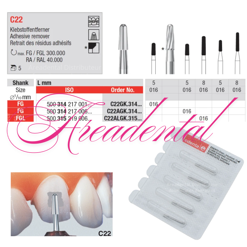 Fraise pour retrait de résidus adhésifs orthodontie 5 pcs - EDENTA