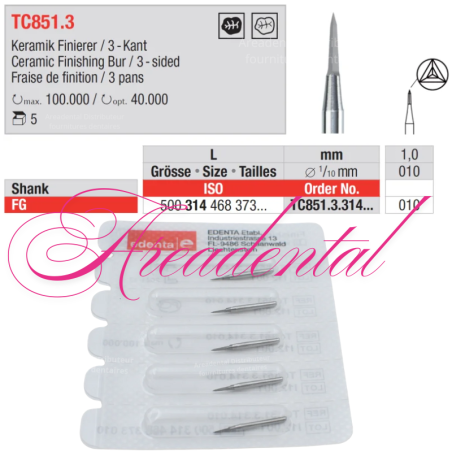 Fraise de finition en tungstène TC851.3 FG 5 pcs - EDENTA