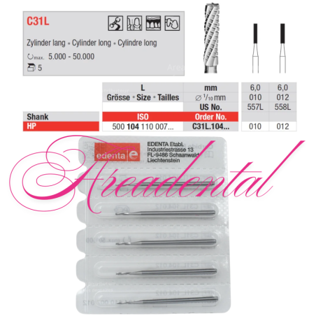 Fraise en carbure de tungstène C31L / 5 pcs - Edenta