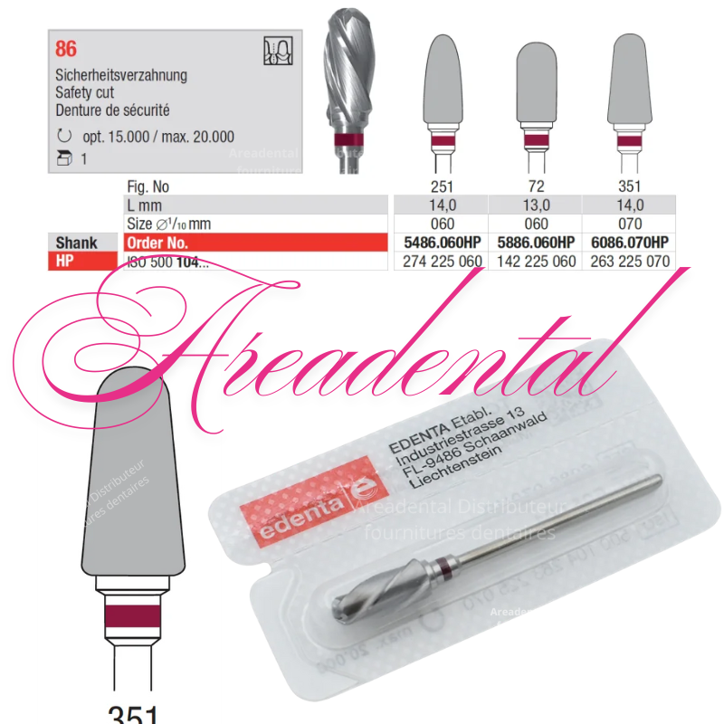 Fraise en carbure spécial pour plâtre denture 86 - EDENTA