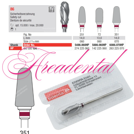 Fraise en carbure spécial pour plâtre denture 86 - EDENTA
